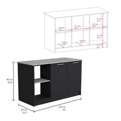 Kitchen Island with Large Top Surface, Double Doors & Open Shelves