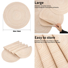 Set of 6 Round Braided Washable Placemats – 34cm Heat Resistant