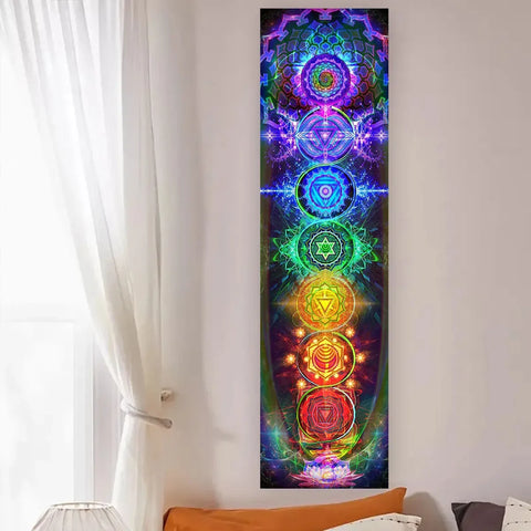 Colorful Chakra Yoga Meditation Wall Tapestry – Spiritual Black Decor