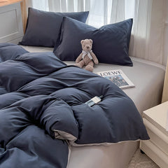 4-Piece Solid Color Brush Fabric Bedding Set – Duvet Cover & Pillowcases