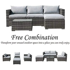 5-Piece Outdoor Patio Wicker Sectional Set with Cushions