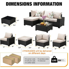5-Piece All-Weather Wicker Patio Sectional Sofa Set with Cushions