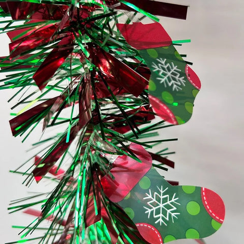 6.6FT Metallic Twist Christmas Tinsel Garland with Santa & Gingerbread