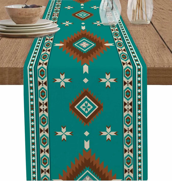 Boho American Indian Style Linen Table Runner – Reusable Decor