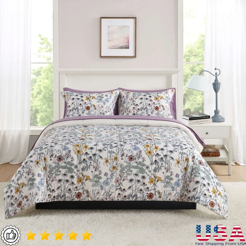 7-Piece Reversible Floral Comforter Set – King Size with Sheets & Pillowcases