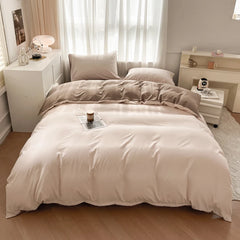 4-Piece Solid Color Brush Fabric Bedding Set – Duvet Cover & Pillowcases