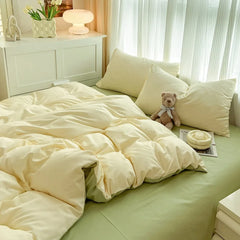 4-Piece Solid Color Brush Fabric Bedding Set – Duvet Cover & Pillowcases