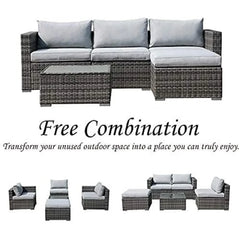 5-Piece Outdoor Patio Wicker Sectional Set with Cushions