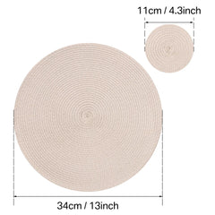 Set of 6 Round Braided Washable Placemats – 34cm Heat Resistant