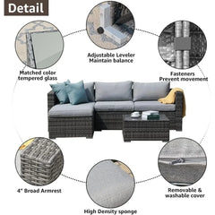 5-Piece Outdoor Patio Wicker Sectional Set with Cushions
