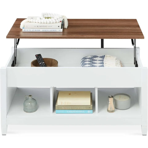 Lift Top Coffee Table with Hidden Storage and Display Shelves