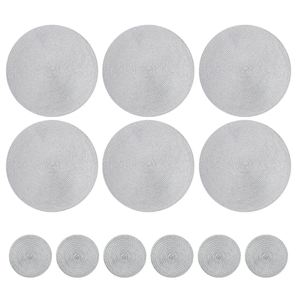 Set of 6 Round Braided Washable Placemats – 34cm Heat Resistant