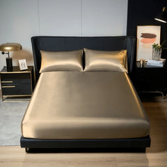 Kuup 3-Piece Satin Polyester Bedding Set with Elastic Fitted Sheet – King Size