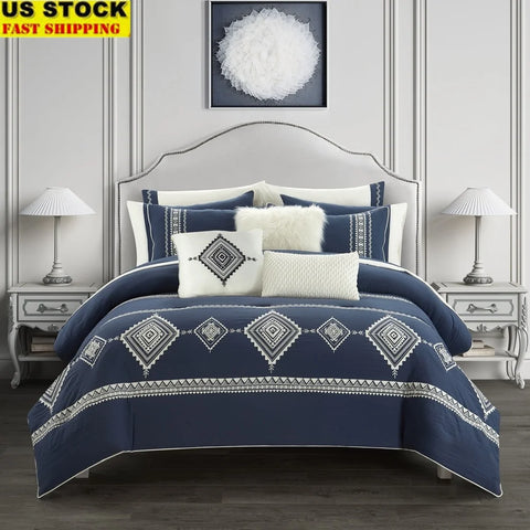 Navy 12-Piece Queen Bed in a Bag Comforter Set with Sheets & Pillows