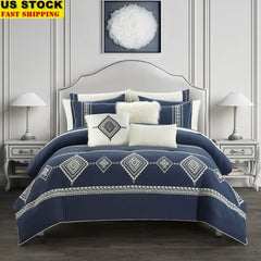 Navy 12-Piece Queen Bed in a Bag Comforter Set with Sheets & Pillows