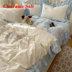 Lace Embroidery Heart Design 4-Piece Washed Cotton Summer Bedding Set