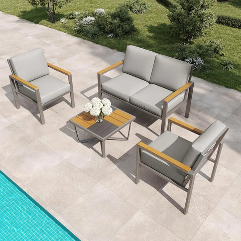 MBY 4-Piece Metal Outdoor Patio Conversation Set with Cushions