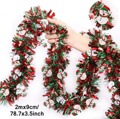 6.6FT Metallic Twist Christmas Tinsel Garland with Santa & Gingerbread
