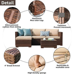 5-Piece Outdoor Patio Wicker Sectional Set with Cushions
