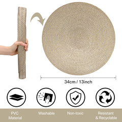 Set of 6 Round Braided Washable Placemats – 34cm Heat Resistant