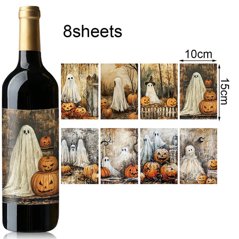 Halloween Bottle Stickers – Retro Ghost & Pumpkin Patterns