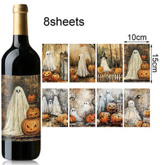 Halloween Bottle Stickers – Retro Ghost & Pumpkin Patterns