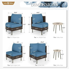 L-Shaped 4-Seat Outdoor Wicker Sectional Set with Coffee Table