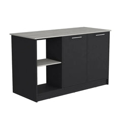 Kitchen Island with Large Top Surface, Double Doors & Open Shelves