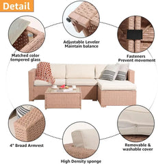 5-Piece Outdoor Patio Wicker Sectional Set with Cushions