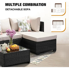 5-Piece All-Weather Wicker Patio Sectional Sofa Set with Cushions