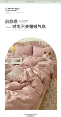 Lace Embroidery Heart Design 4-Piece Washed Cotton Summer Bedding Set