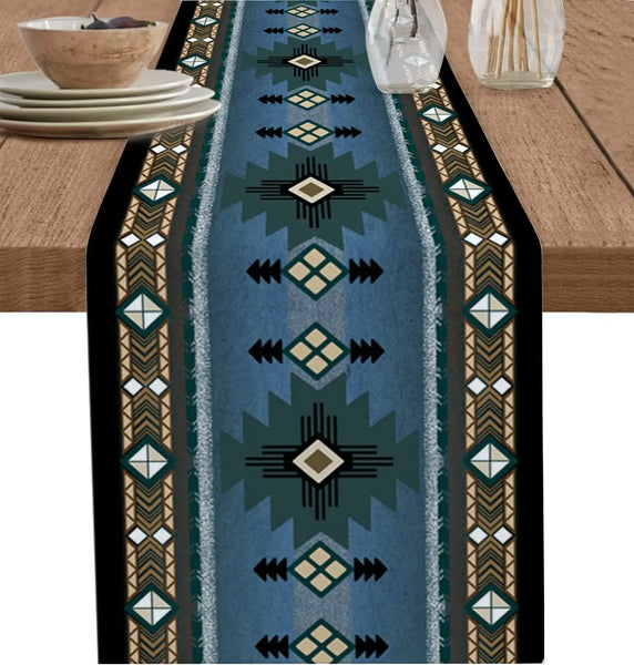 Boho American Indian Style Linen Table Runner – Reusable Decor