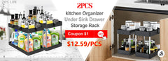 2-Tier Sliding Under Sink Organizer with Hooks & Hanging Cup