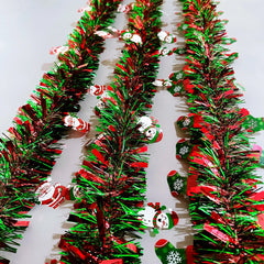 6.6FT Metallic Twist Christmas Tinsel Garland with Santa & Gingerbread