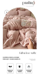 Lace Embroidery Heart Design 4-Piece Washed Cotton Summer Bedding Set