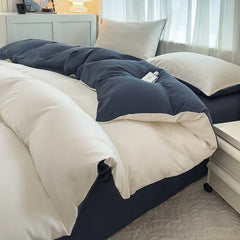 4-Piece Solid Color Brush Fabric Bedding Set – Duvet Cover & Pillowcases