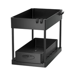 2-Tier Sliding Under Sink Organizer with Hooks & Hanging Cup