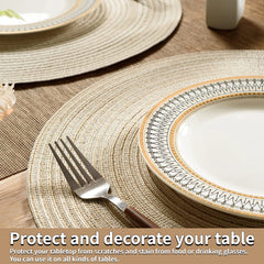 Set of 6 Round Braided Washable Placemats – 34cm Heat Resistant