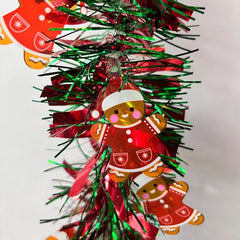 6.6FT Metallic Twist Christmas Tinsel Garland with Santa & Gingerbread