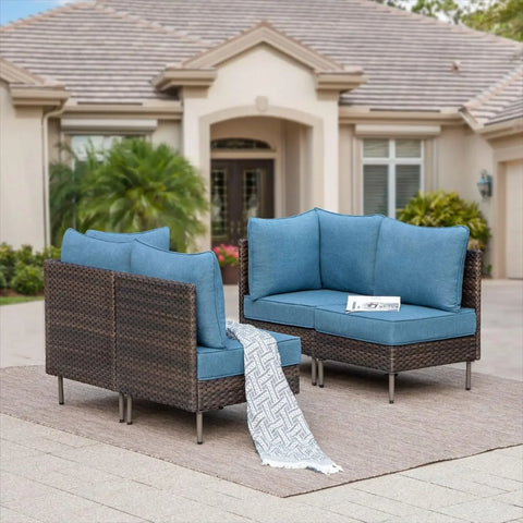 L-Shaped 4-Seat Outdoor Wicker Sectional Set with Coffee Table