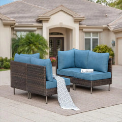 L-Shaped 4-Seat Outdoor Wicker Sectional Set with Coffee Table