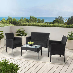 4-Piece Patio Wicker Conversation Set with Coffee Table