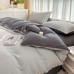 4-Piece Solid Color Brush Fabric Bedding Set – Duvet Cover & Pillowcases