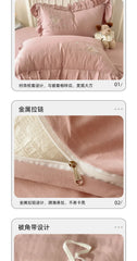 Lace Embroidery Heart Design 4-Piece Washed Cotton Summer Bedding Set