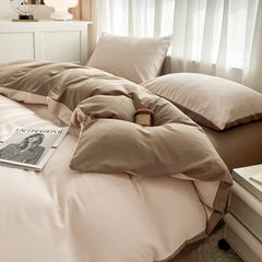 4-Piece Solid Color Brush Fabric Bedding Set – Duvet Cover & Pillowcases