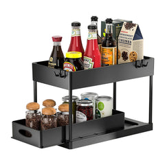 2-Tier Sliding Under Sink Organizer with Hooks & Hanging Cup