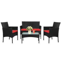 4-Piece Patio Wicker Conversation Set with Coffee Table