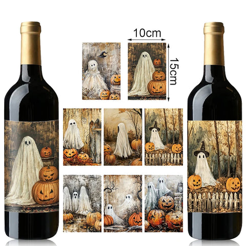 Halloween Bottle Stickers – Retro Ghost & Pumpkin Patterns