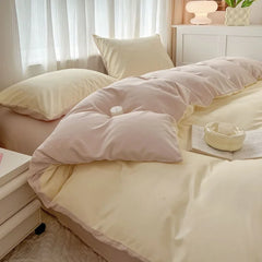 4-Piece Solid Color Brush Fabric Bedding Set – Duvet Cover & Pillowcases