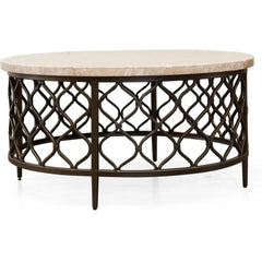 Roland White Marble Top Round Cocktail Table with Bronze Base